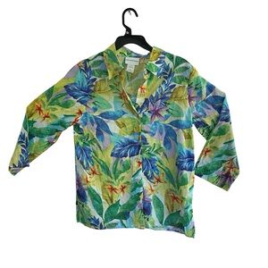 ALFRED DUNNER Floral Button Blouse Vintage Grannycore Size SMALL 3/4 Sleeves